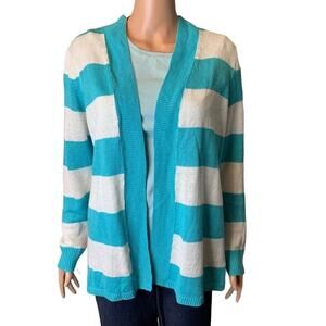 Talbots Petites Linen Striped Open Cardigan Size XLP Preppy Summer Comfy Vacay